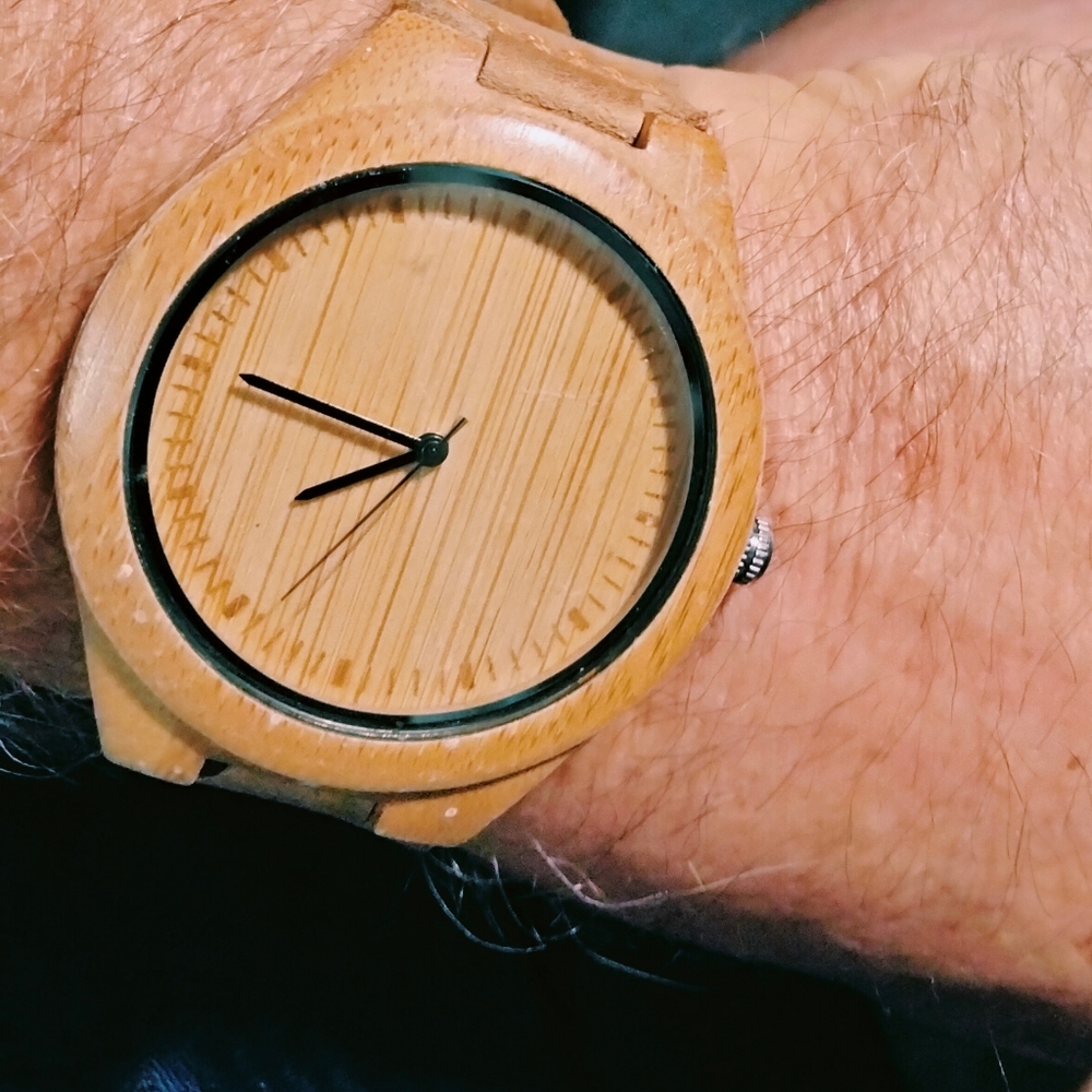 CUCOL Men's Bamboo Wooden Watch with Cowhide Strap